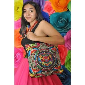 Mexican BAG  stunning colors PURPLES AND PINKS 14 x 14 inches